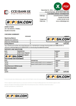 Equatorial Guinea CCEI Bank statement Excel and PDF template