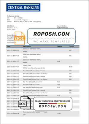 Eritrea Central bank statement template in Word and PDF format