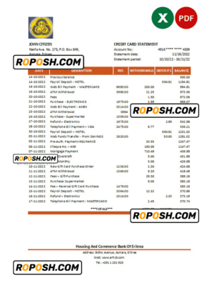 Eritrea Central bank statement Excel and PDF template