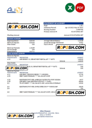 Gabon Alios Finance bank statement Excel and PDF template