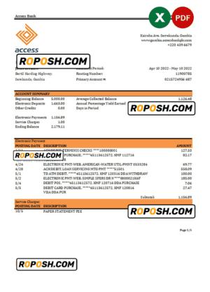 Gambia Access bank statement Excel and PDF template