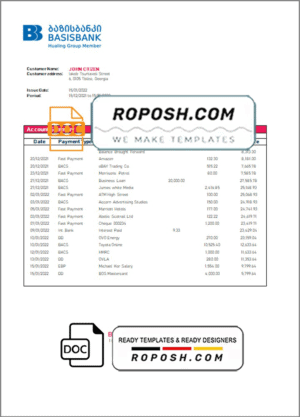 Georgia Basis Bank statement template in Word and PDF format