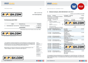 Germany 1822direkt bank statement, Word and PDF template