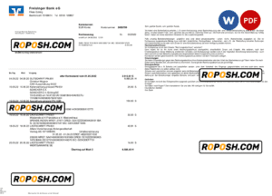 Germany Freisinger Bank eG bank statement, Word and PDF template, 2 pages