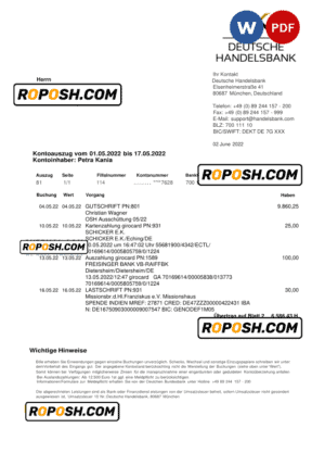 Germany Handelsbank bank statement, Word and PDF template