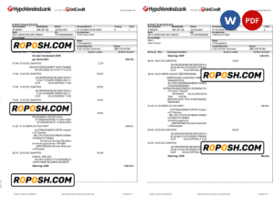 Germany HypoVereins bank statement, Word and PDF template, 3 pages