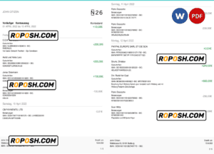 Germany N26 bank statement, Word and PDF template, 5 pages (in German language)