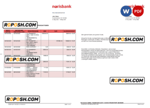 Germany Norisbank bank statement, Word and PDF template, 2 pages