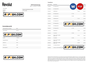Germany Revolut EUR bank statement template in Word and PDF format, 2 pages