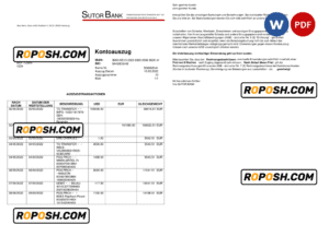 Germany Sutor bank statement, Word and PDF template, 2 pages