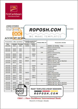 Grenada CBIC bank statement template in Word and PDF format
