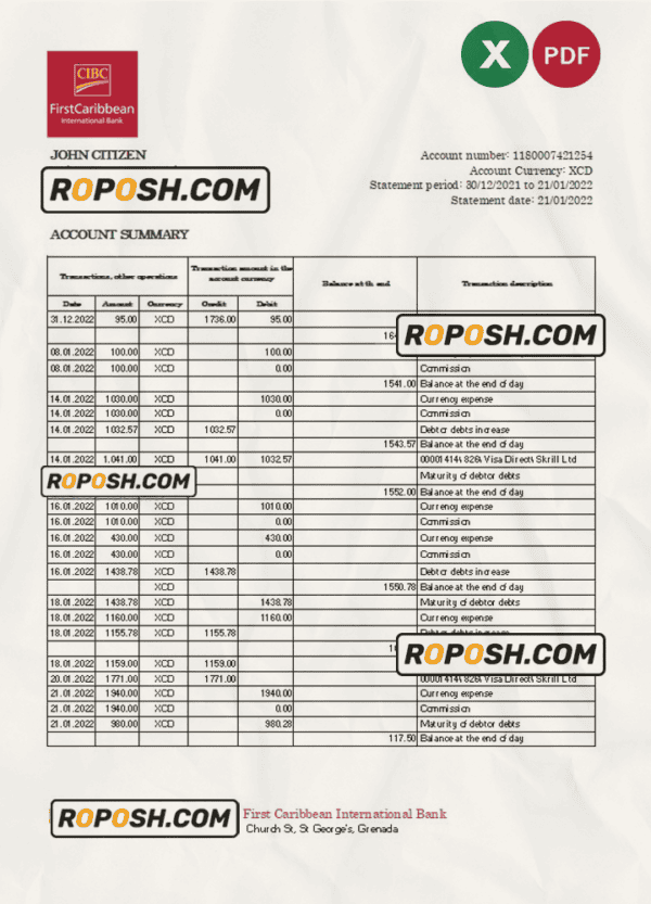 Greece Alpha Bank statement Excel and PDF template