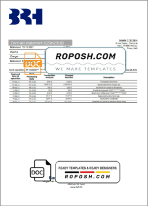 Haiti BRH bank statement template in Word and PDF format