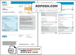 USA COX utility bill template in Word and PDF format