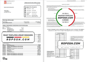 USA Maryland Howard Business bank statement template, Word and PDF format (.doc and .pdf) (4 pages)