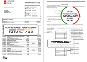 USA Maryland Howard Personal proof of address bank statement template in Word and PDF format (4 pages)