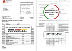 USA Maryland Howard Personal bank statement template, Excel and PDF format (.xls and .pdf) (4 pages)