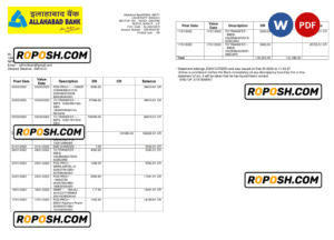 India Allahabad Bank statement, Word and PDF template, 2 pages