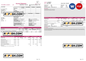 India Axis bank statement, Word and PDF template, 3 pages