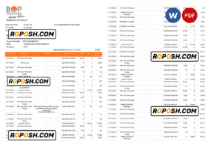 India The Bank of Punjab (BOP) account statement Word and PDF template, 3 pages