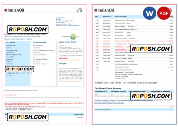 India Indian Oil utility bill template in Word and PDF format, 6 pages