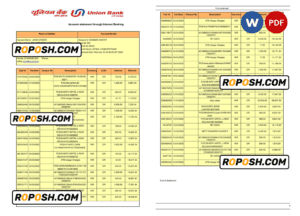 India Union Bank of India bank statement Word and PDF template, 2 pages