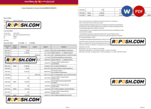 India Punjab National Bank statement Word and PDF template, 2 pages, version 2
