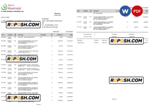 Indonesia Muamalat bank statement, Word and PDF template, 2 pages