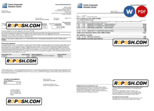 Italy American Express Amex bank card statement Word and PDF template, 3 pages