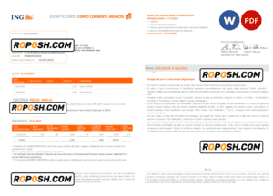 Italy ING bank statement Word and PDF template, 2 pages
