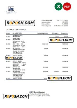 Kenya ABC bank statement Excel and PDF template