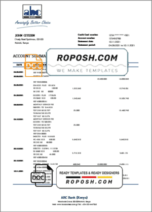 Kenya ABC bank statement template in Word and PDF format