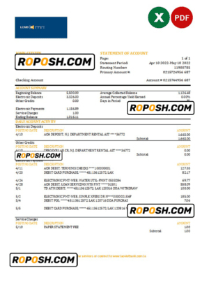Laos Lao Viet bank statement Excel and PDF template