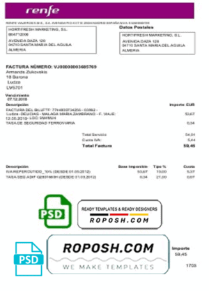 Latvia Renfe utility bill template, fully editable in PSD format