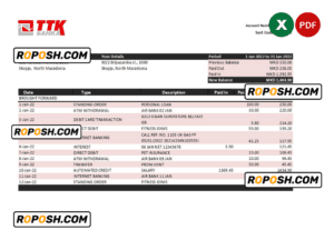 Macedonia TTK bank statement Excel and PDF template