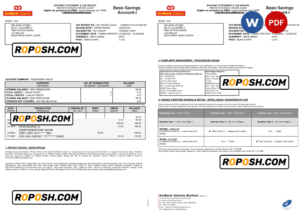 Malaysia AmBank Islamic bank statement template in Word and PDF format (2 pages)
