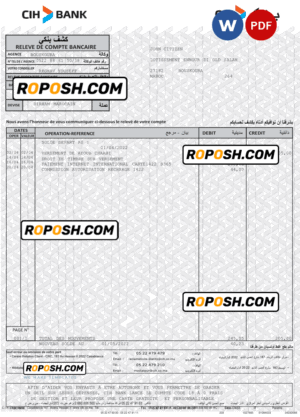 Morocco CIH bank statement Word and PDF template