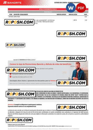 Mexico Banorte bank statement Word and PDF template, version 2