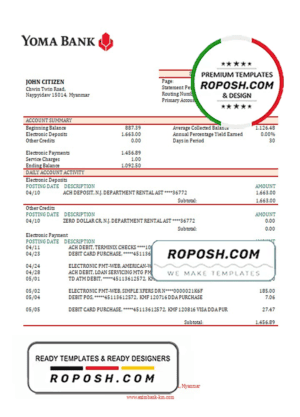 Myanmar Yoma bank statement template in Word and PDF format