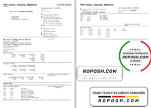 USA PNC bank statement template in Excel and PDF format, 2 pages
