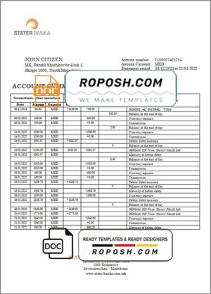 North Macedonia Stater Banka bank statement template in Word and PDF format