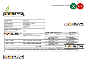 Oman Bank Dhofar bank statement Excel and PDF template