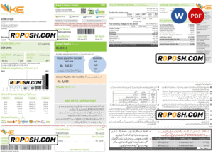 Pakistan KE Electricity bill template in Word and PDF format, 2 pages