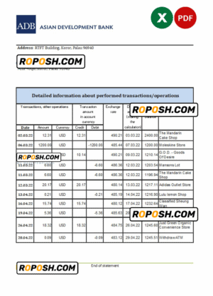 Palau ADB bank statement Excel and PDF template