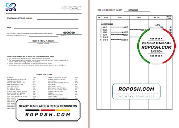 Philippines UCPB bank statement of account template in Excel and PDF format