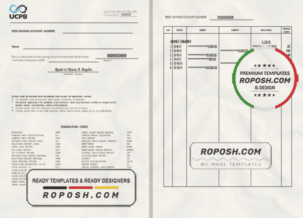 Philippines UCPB bank statement of account template in Excel and PDF format