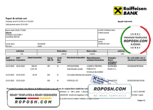 Romania Raiffeisen bank statement template in Excel and PDF format