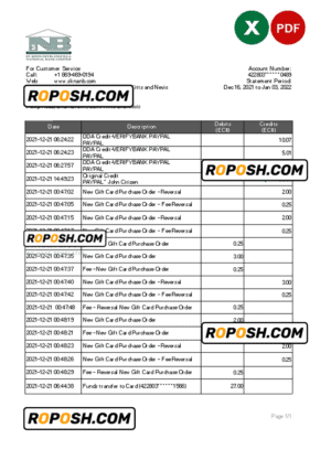 Saint Kitts and Nevis SKNA bank statement, Excel and PDF template