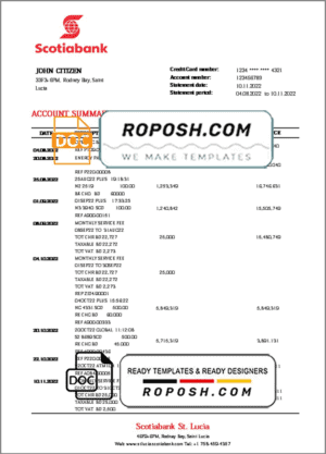 Saint Vincent and The Grenadines Scotiabank bank proof of address statement template in Word and PDF format