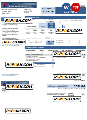 Saudi Arabia Saudi Petro Gas utility bill, Word and PDF template